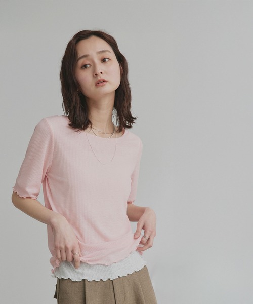 ad thie(アドティエ)の「リバーシブル シアーリブ トップス(Tシャツ/カットソー・レディース・ホワイト系/ブラック系/ライトグレー系・FREE)」の6枚目の写真