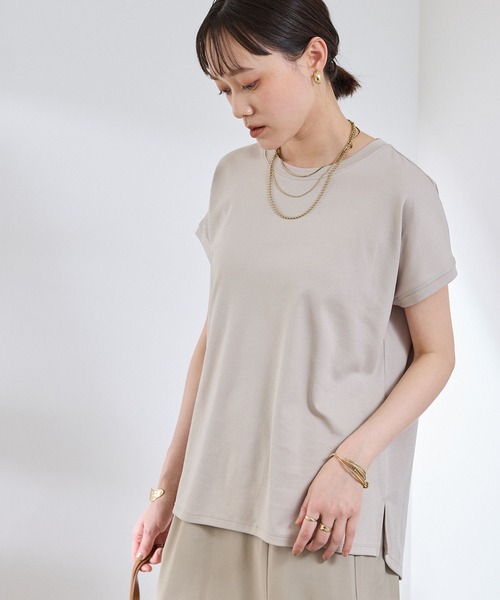 CROSS FUNCTION（クロスファンクション）の「《汗染み防止》エブ楽 天竺フレンチスリーブTシャツ【CROSS FUNCTION/クロスファンクション】（Tシャツ/カットソー・レディース・ブラック/ライトベージュ/チャコールグレー/オフホワイト・M/L/LL）」の9枚目の写真