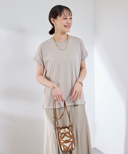 CROSS FUNCTION（クロスファンクション）の「《汗染み防止》エブ楽 天竺フレンチスリーブTシャツ【CROSS FUNCTION/クロスファンクション】（Tシャツ/カットソー・レディース・ブラック/ライトベージュ/チャコールグレー/オフホワイト・M/L/LL）」の8枚目の写真