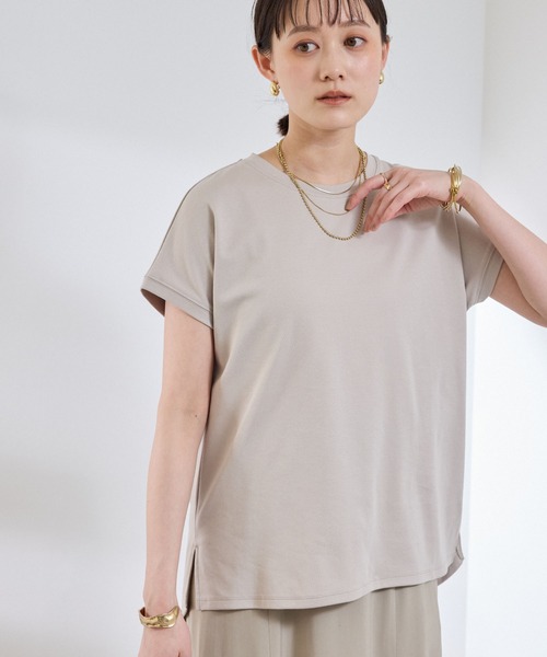 CROSS FUNCTION（クロスファンクション）の「《汗染み防止》エブ楽 天竺フレンチスリーブTシャツ【CROSS FUNCTION/クロスファンクション】（Tシャツ/カットソー・レディース・ブラック/ライトベージュ/チャコールグレー/オフホワイト・M/L/LL）」の7枚目の写真