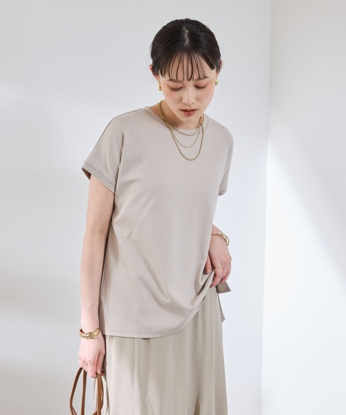 CROSS FUNCTION（クロスファンクション）の「《汗染み防止》エブ楽 天竺フレンチスリーブTシャツ【CROSS FUNCTION/クロスファンクション】（Tシャツ/カットソー・レディース・ブラック/ライトベージュ/チャコールグレー/オフホワイト・M/L/LL）」の6枚目の写真