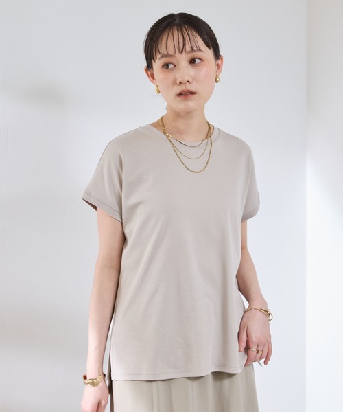 CROSS FUNCTION（クロスファンクション）の「《汗染み防止》エブ楽 天竺フレンチスリーブTシャツ【CROSS FUNCTION/クロスファンクション】（Tシャツ/カットソー・レディース・ブラック/ライトベージュ/チャコールグレー/オフホワイト・M/L/LL）」の5枚目の写真