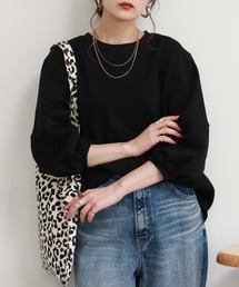 配色ステッチ バルーンスリーブTシャツ 半端袖