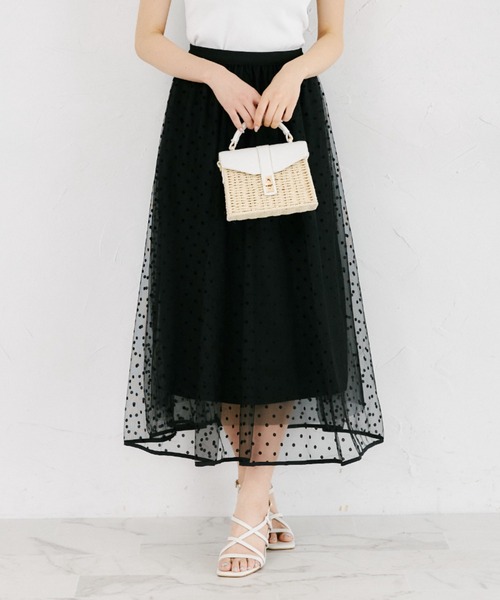 tocco closet(トッコ クローゼット)の「【ZOZO限定】チュールドットフレアスカート(スカート・レディース・ブラック/ベージュ・M)」の2枚目の写真