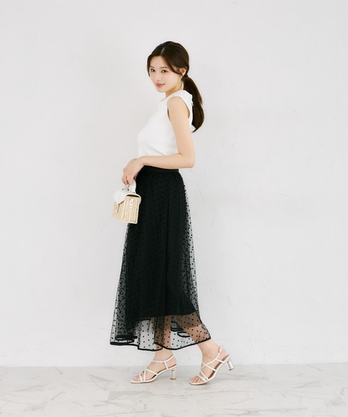 tocco closet(トッコ クローゼット)の「【ZOZO限定】チュールドットフレアスカート(スカート・レディース・ブラック/ベージュ・M)」の4枚目の写真