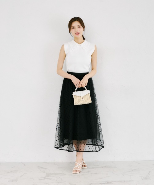 tocco closet(トッコ クローゼット)の「【ZOZO限定】チュールドットフレアスカート(スカート・レディース・ブラック/ベージュ・M)」の3枚目の写真