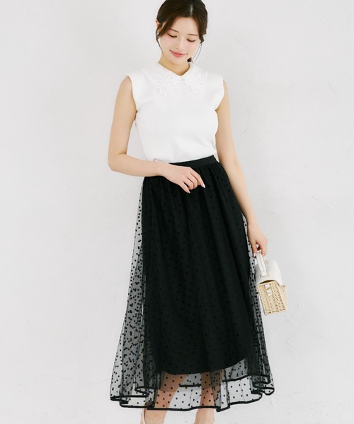 tocco closet(トッコ クローゼット)の「【ZOZO限定】チュールドットフレアスカート(スカート・レディース・ブラック/ベージュ・M)」の7枚目の写真