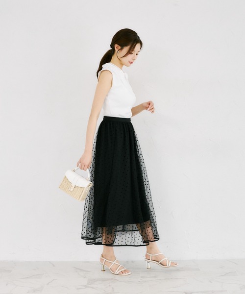 tocco closet(トッコ クローゼット)の「【ZOZO限定】チュールドットフレアスカート(スカート・レディース・ブラック/ベージュ・M)」の5枚目の写真