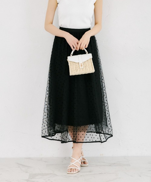 tocco closet(トッコ クローゼット)の「【ZOZO限定】チュールドットフレアスカート(スカート・レディース・ブラック/ベージュ・M)」の8枚目の写真