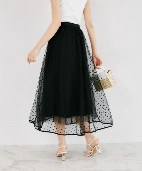 tocco closet(トッコ クローゼット)の「【ZOZO限定】チュールドットフレアスカート(スカート・レディース・ブラック/ベージュ・M)」の10枚目の写真