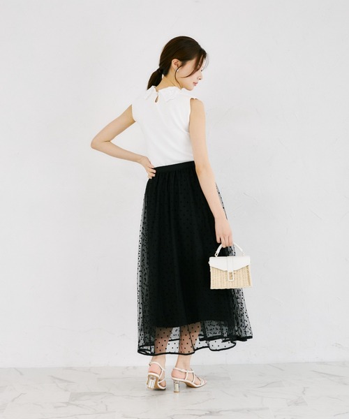 tocco closet(トッコ クローゼット)の「【ZOZO限定】チュールドットフレアスカート(スカート・レディース・ブラック/ベージュ・M)」の6枚目の写真