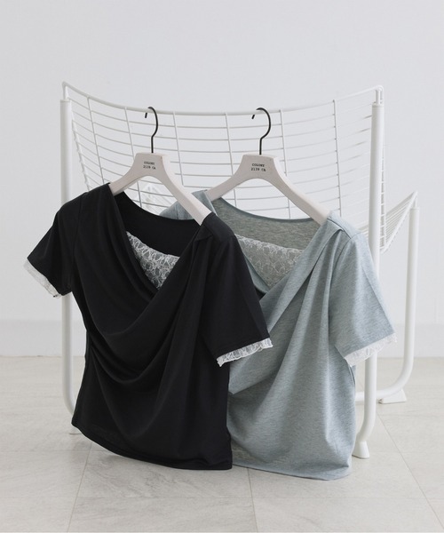 COLONY 2139(コロニートゥーワンスリーナイン)の「ドレープレースドッキング半袖Tシャツ(Tシャツ/カットソー・レディース・ブラック/グレー/オフホワイト/ミント・FREE)」の12枚目の写真