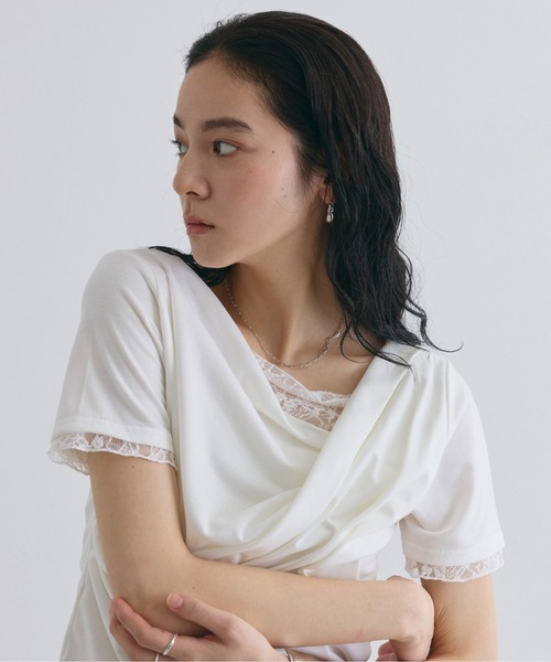COLONY 2139(コロニートゥーワンスリーナイン)の「ドレープレースドッキング半袖Tシャツ(Tシャツ/カットソー・レディース・ブラック/グレー/オフホワイト/ミント・FREE)」の20枚目の写真