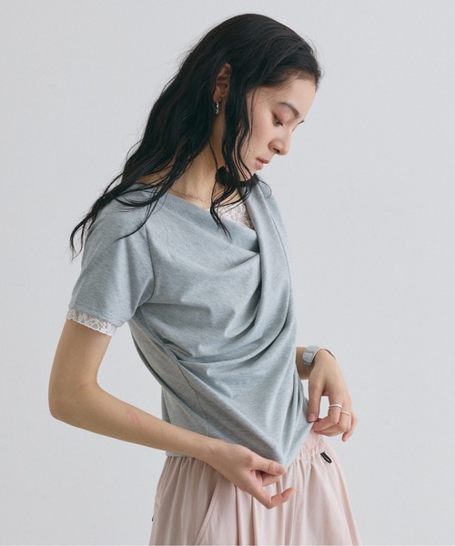 COLONY 2139(コロニートゥーワンスリーナイン)の「ドレープレースドッキング半袖Tシャツ(Tシャツ/カットソー・レディース・ブラック/グレー/オフホワイト/ミント・FREE)」の5枚目の写真