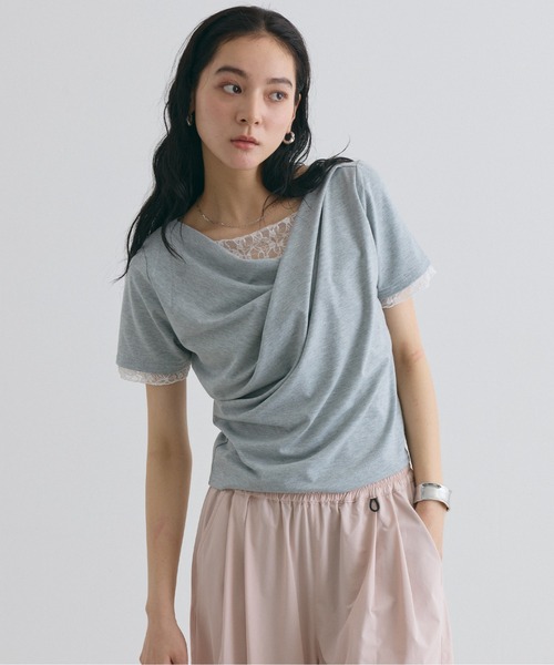 COLONY 2139(コロニートゥーワンスリーナイン)の「ドレープレースドッキング半袖Tシャツ(Tシャツ/カットソー・レディース・ブラック/グレー/オフホワイト/ミント・FREE)」の10枚目の写真