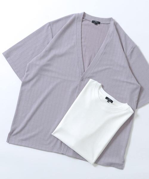 ITEMS URBANRESEARCH(アイテムズ アーバンリサーチ)の「『接触冷感』ランダムピッチ5sカーディガン+冷感Tシャツ セット(Tシャツ/カットソー・メンズ・ネイビー/ベージュ/グレー/ブラック・LARGE/MEDIUM)」の3枚目の写真