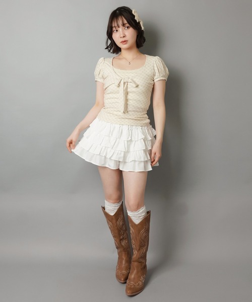SPINNS（スピンズ）の「半袖カットソー/チェック柄フロントリボン（Tシャツ/カットソー・レディース・グレー/アイボリー/ベージュ・ONESIZE）」の17枚目の写真