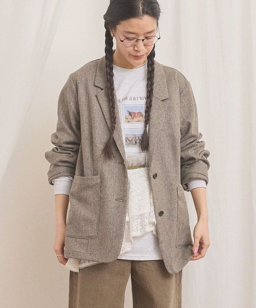 fig London(フィグロンドン)の「WOOL TWEED jacket(テーラードジャケット・レディース・チャコールグレー/グレー・FREE)」の1枚目の写真
