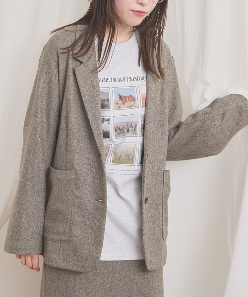 fig London(フィグロンドン)の「WOOL TWEED jacket(テーラードジャケット・レディース・チャコールグレー/グレー・FREE)」の14枚目の写真