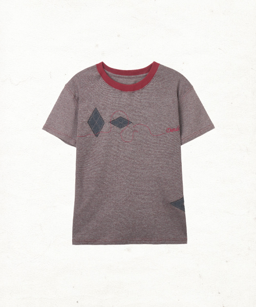 DANDEL(ダンデル)の「DD argyle applique stripe tee (RED)(Tシャツ/カットソー・レディース・その他・1)」の1枚目の写真