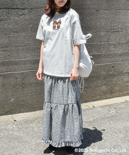 Bleu Bleuet(ブルーブルーエ)の「モンチッチ刺繍Tシャツ(Tシャツ/カットソー・レディース・ピンク/ホワイト・L/M)」の6枚目の写真
