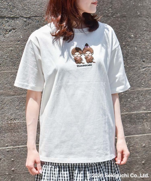 Bleu Bleuet(ブルーブルーエ)の「モンチッチ刺繍Tシャツ(Tシャツ/カットソー・レディース・ピンク/ホワイト・L/M)」の10枚目の写真
