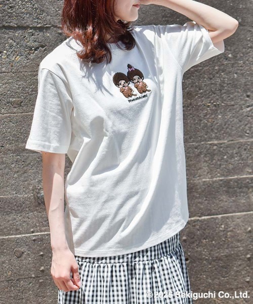 Bleu Bleuet(ブルーブルーエ)の「モンチッチ刺繍Tシャツ(Tシャツ/カットソー・レディース・ピンク/ホワイト・L/M)」の9枚目の写真