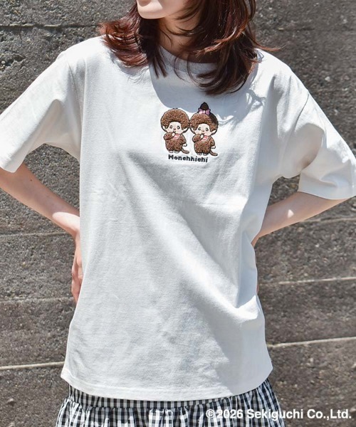 Bleu Bleuet(ブルーブルーエ)の「モンチッチ刺繍Tシャツ(Tシャツ/カットソー・レディース・ピンク/ホワイト・L/M)」の11枚目の写真