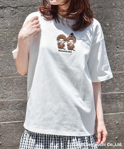 Bleu Bleuet(ブルーブルーエ)の「モンチッチ刺繍Tシャツ(Tシャツ/カットソー・レディース・ピンク/ホワイト・L/M)」の8枚目の写真