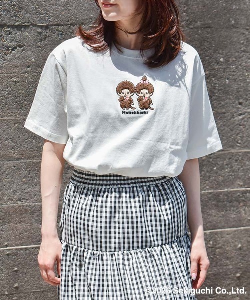 Bleu Bleuet(ブルーブルーエ)の「モンチッチ刺繍Tシャツ(Tシャツ/カットソー・レディース・ピンク/ホワイト・L/M)」の7枚目の写真