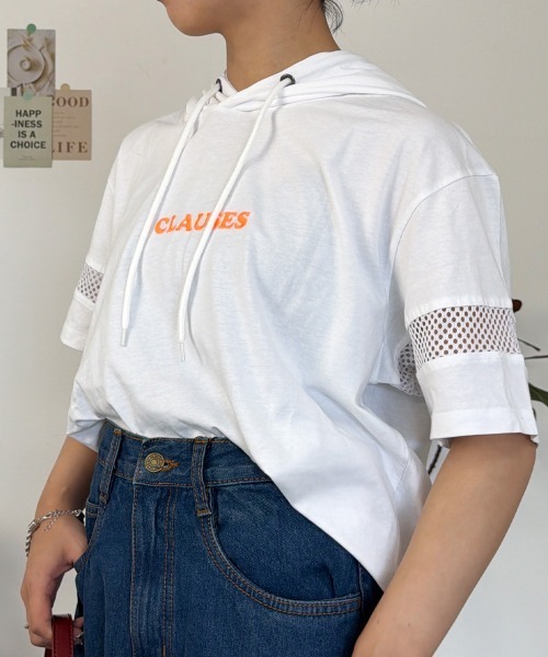 RCD(アールシーディー)の「ロゴ刺繍袖メッシュ半袖パーカー(パーカー・レディース・ブラック/オフホワイト・M)」の2枚目の写真