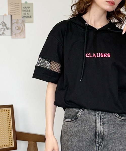 RCD(アールシーディー)の「ロゴ刺繍袖メッシュ半袖パーカー(パーカー・レディース・ブラック/オフホワイト・M)」の1枚目の写真