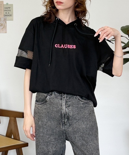RCD(アールシーディー)の「ロゴ刺繍袖メッシュ半袖パーカー(パーカー・レディース・ブラック/オフホワイト・M)」の7枚目の写真