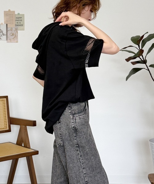 RCD(アールシーディー)の「ロゴ刺繍袖メッシュ半袖パーカー(パーカー・レディース・ブラック/オフホワイト・M)」の8枚目の写真