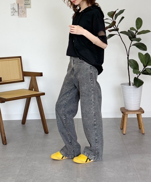 RCD(アールシーディー)の「ロゴ刺繍袖メッシュ半袖パーカー(パーカー・レディース・ブラック/オフホワイト・M)」の14枚目の写真