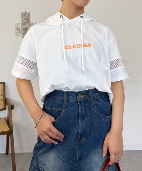 RCD(アールシーディー)の「ロゴ刺繍袖メッシュ半袖パーカー(パーカー・レディース・ブラック/オフホワイト・M)」の4枚目の写真