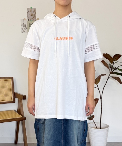 RCD(アールシーディー)の「ロゴ刺繍袖メッシュ半袖パーカー(パーカー・レディース・ブラック/オフホワイト・M)」の16枚目の写真