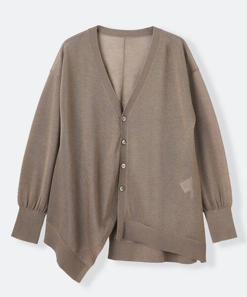 LANVIN en Bleu（ランバンオンブルー）の「シアーアシンメヘムカーディガン（カーディガン/ボレロ・レディース・ブラウン/グリーン/ブラック・38）」の3枚目の写真