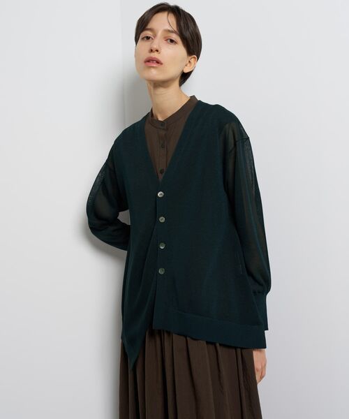 LANVIN en Bleu（ランバンオンブルー）の「シアーアシンメヘムカーディガン（カーディガン/ボレロ・レディース・ブラウン/グリーン/ブラック・38）」の7枚目の写真