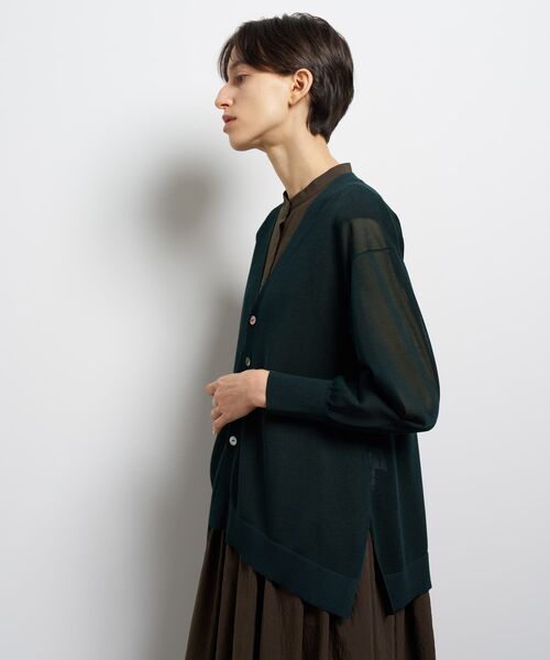 LANVIN en Bleu（ランバンオンブルー）の「シアーアシンメヘムカーディガン（カーディガン/ボレロ・レディース・ブラウン/グリーン/ブラック・38）」の8枚目の写真