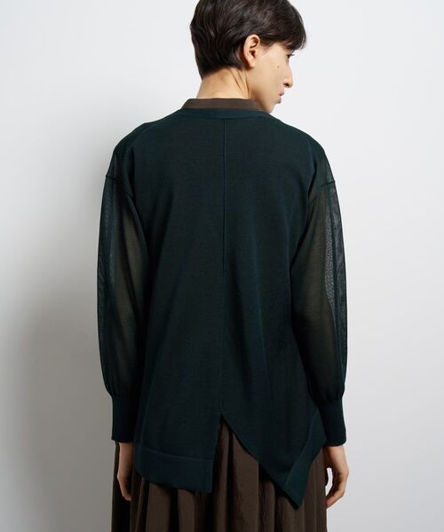 LANVIN en Bleu（ランバンオンブルー）の「シアーアシンメヘムカーディガン（カーディガン/ボレロ・レディース・ブラウン/グリーン/ブラック・38）」の9枚目の写真