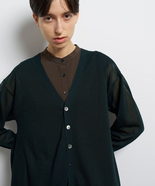 LANVIN en Bleu（ランバンオンブルー）の「シアーアシンメヘムカーディガン（カーディガン/ボレロ・レディース・ブラウン/グリーン/ブラック・38）」の11枚目の写真