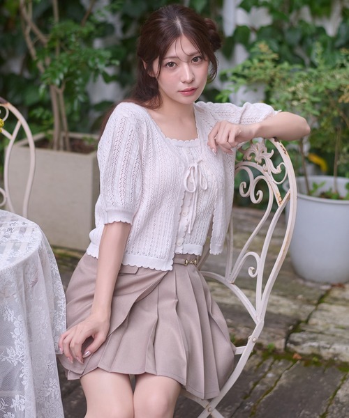 Ambre Neige(アンブルネージュ)の「openwork knitting ensemble knit / スカシガラアミアンサンブルニット(カーディガン/ボレロ・レディース・ライトピンク/アイボリー/ネイビー/レッド・FREE)」の4枚目の写真
