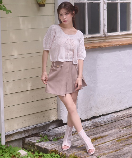 Ambre Neige(アンブルネージュ)の「openwork knitting ensemble knit / スカシガラアミアンサンブルニット(カーディガン/ボレロ・レディース・ライトピンク/アイボリー/ネイビー/レッド・FREE)」の17枚目の写真