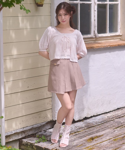 Ambre Neige(アンブルネージュ)の「openwork knitting ensemble knit / スカシガラアミアンサンブルニット(カーディガン/ボレロ・レディース・ライトピンク/アイボリー/ネイビー/レッド・FREE)」の15枚目の写真