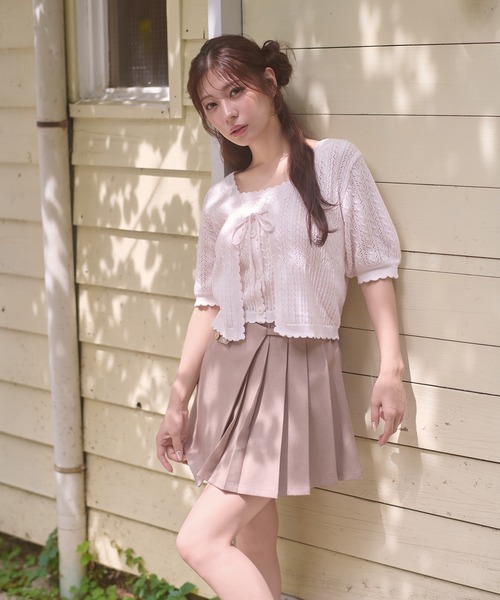Ambre Neige(アンブルネージュ)の「openwork knitting ensemble knit / スカシガラアミアンサンブルニット(カーディガン/ボレロ・レディース・ライトピンク/アイボリー/ネイビー/レッド・FREE)」の22枚目の写真