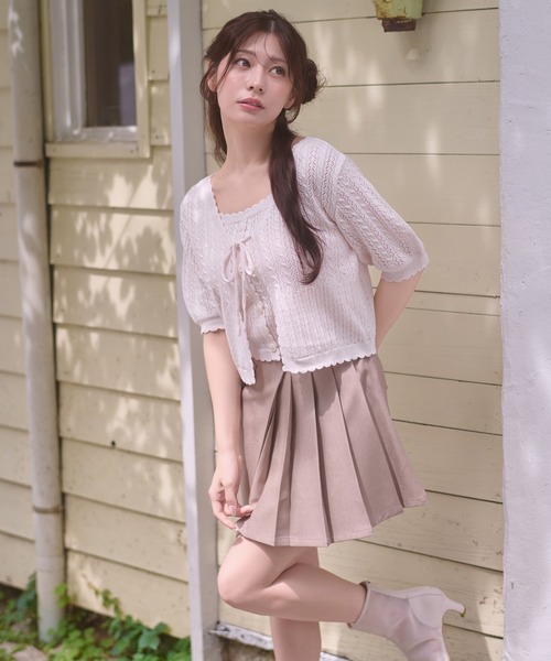 Ambre Neige(アンブルネージュ)の「openwork knitting ensemble knit / スカシガラアミアンサンブルニット(カーディガン/ボレロ・レディース・ライトピンク/アイボリー/ネイビー/レッド・FREE)」の20枚目の写真