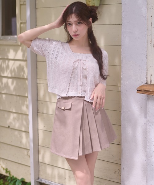 Ambre Neige(アンブルネージュ)の「openwork knitting ensemble knit / スカシガラアミアンサンブルニット(カーディガン/ボレロ・レディース・ライトピンク/アイボリー/ネイビー/レッド・FREE)」の18枚目の写真