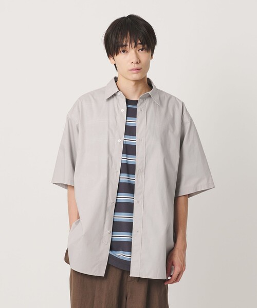 NICE WEATHER(ナイスウェザー)の「<NICE WEATHER>プレーンオーバー ショートスリーブシャツ(シャツ/ブラウス・メンズ・ライトグレー/ネイビー・S/M/L)」の2枚目の写真