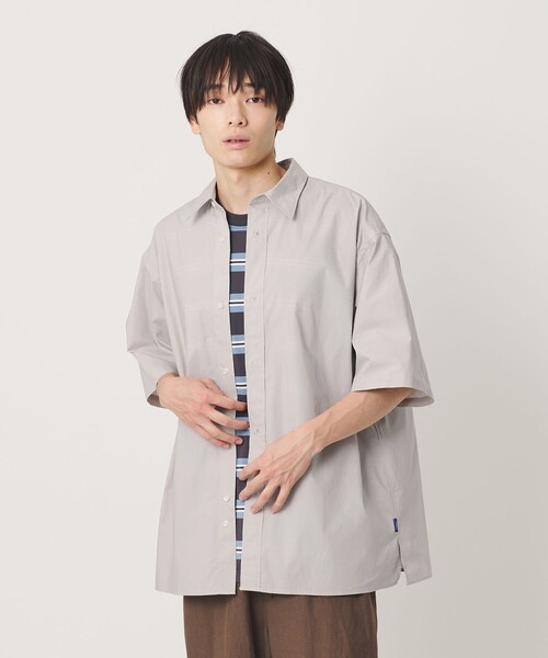 NICE WEATHER(ナイスウェザー)の「<NICE WEATHER>プレーンオーバー ショートスリーブシャツ(シャツ/ブラウス・メンズ・ライトグレー/ネイビー・S/M/L)」の4枚目の写真